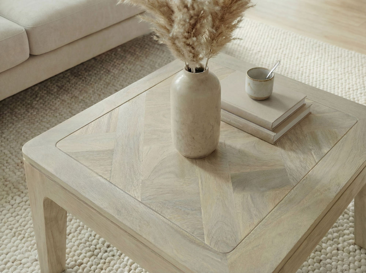 Salontafel 60cm Massief Mangohout white wash - Vierkante Woonkamertafel