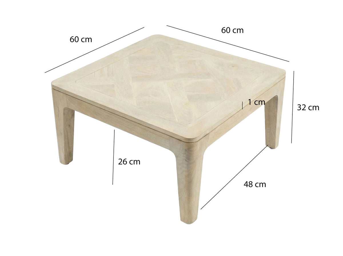 Salontafel 60cm Massief Mangohout white wash - Vierkante Woonkamertafel