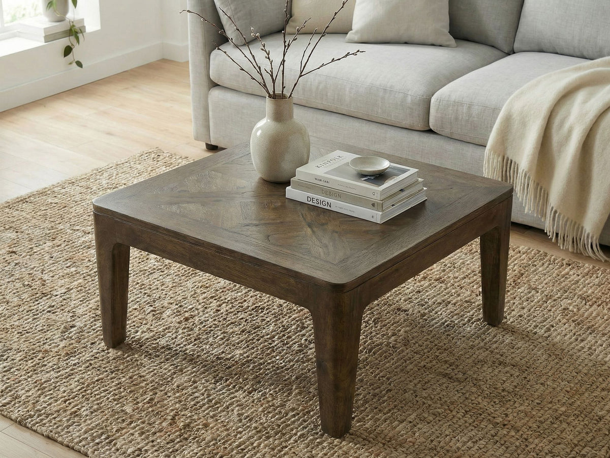 Salontafel 60cm Massief Hout Mango Walnoot Afwerking - Vierkante Woonkamertafel