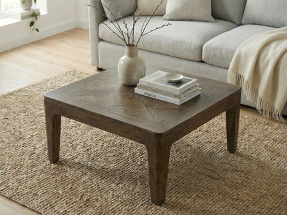 Salontafel 60cm Massief Hout Mango Walnoot Afwerking - Vierkante Woonkamertafel