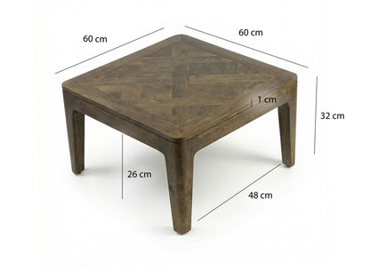 Salontafel 60cm Massief Hout Mango Walnoot Afwerking - Vierkante Woonkamertafel