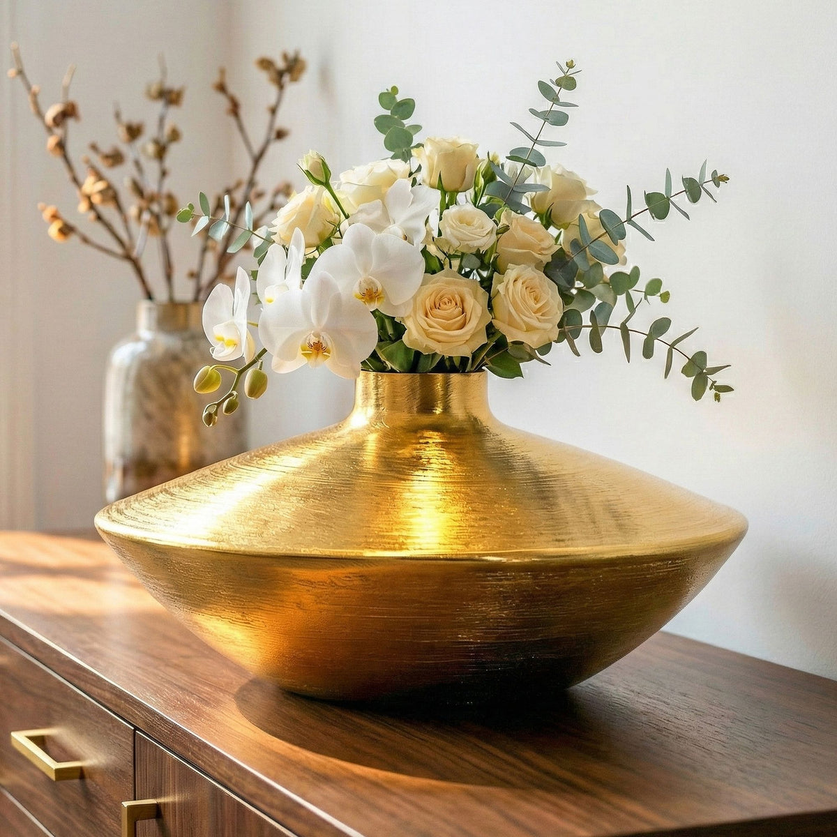 Tafelvaas Aluminium 35cm Goud - Decoratieve vaas rond
