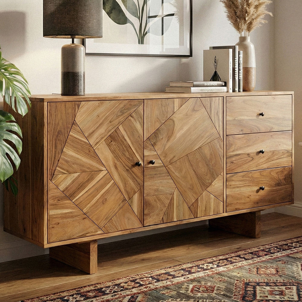 Design Dressoir Acacia Massief Hout 150 cm met 2 Deuren