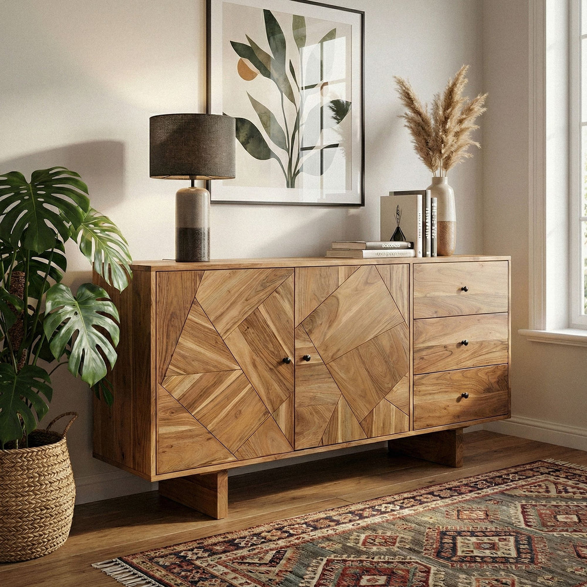 Design Dressoir Acacia Massief Hout 150 cm met 2 Deuren