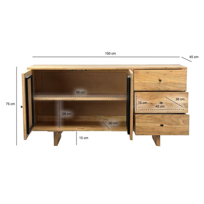 Design Dressoir Acacia Massief Hout 150 cm met 2 Deuren