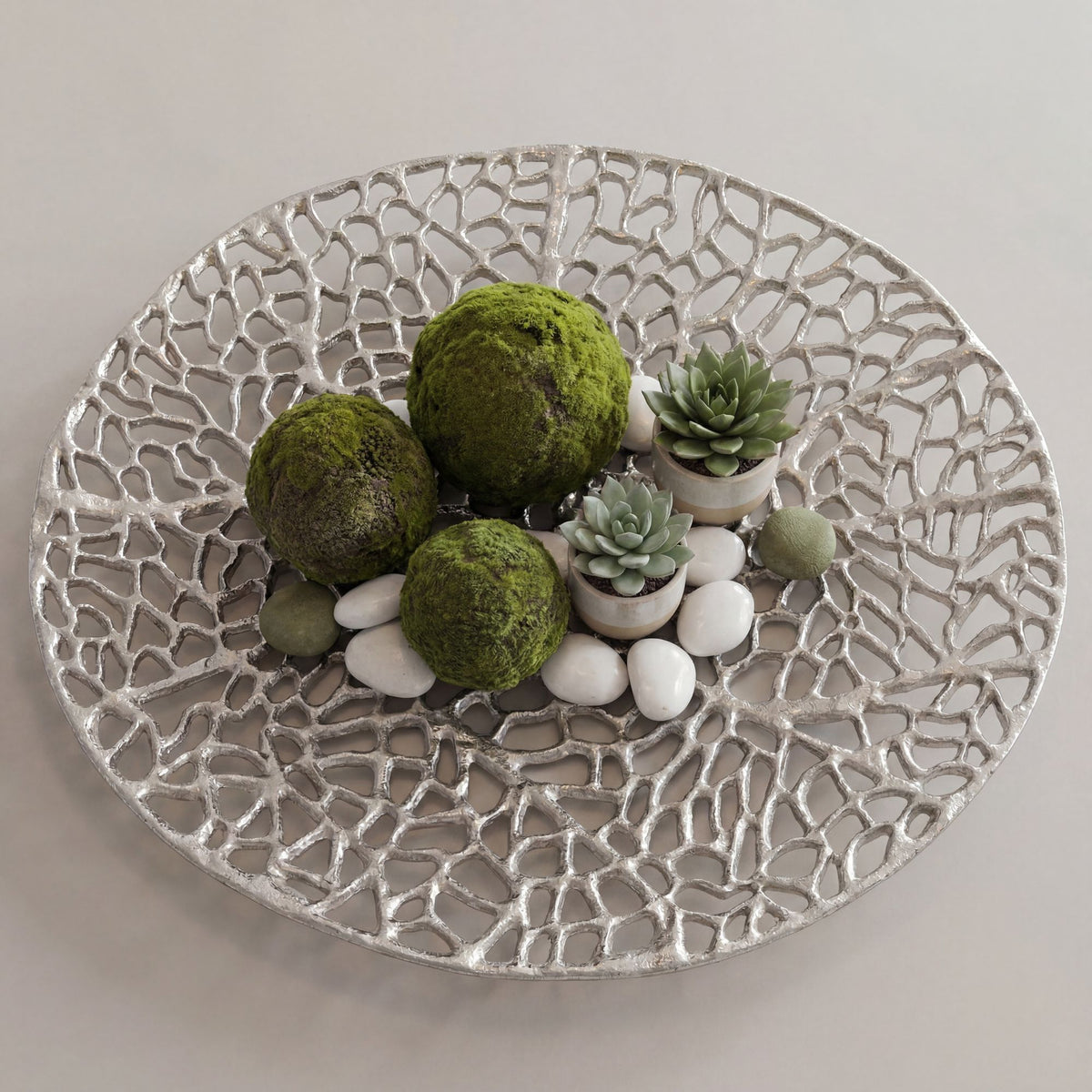 Decoratieve Schaal Rond Zilver Metaal 44cm Tafeldecoratie