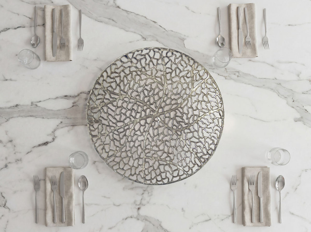 Decoratieve Schaal Rond Zilver Metaal 44cm Tafeldecoratie