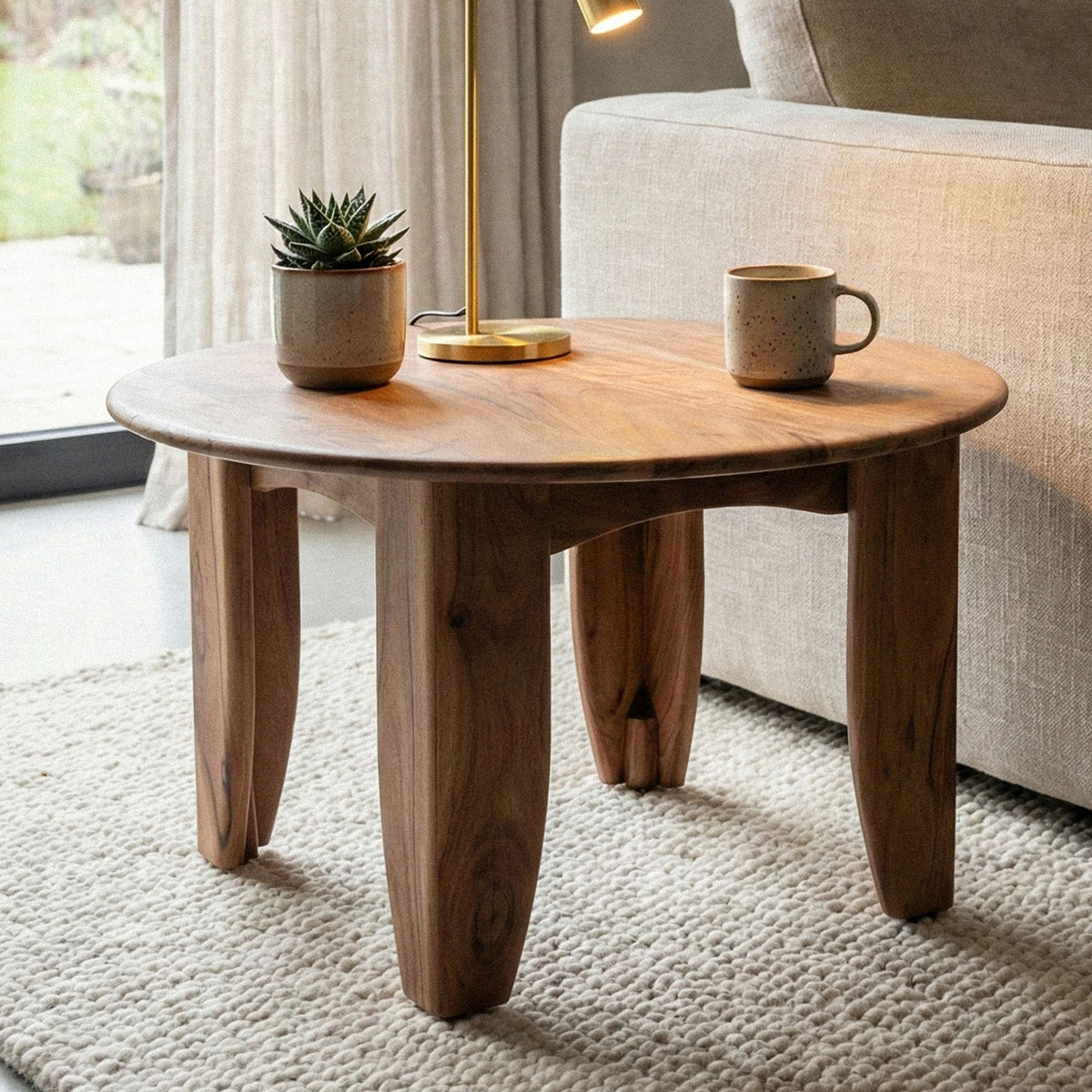 Salontafel Rond 60cm Woonkamertafel Acacia Massief Hout