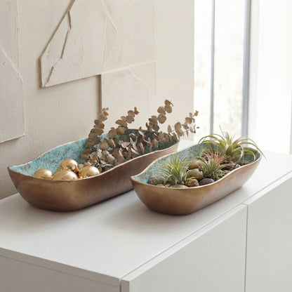 Decoratieschaal 2-delige set Aluminium Goud Patina Ovaal