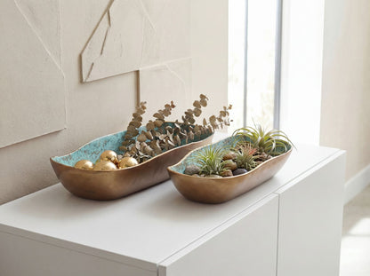 Decoratieschaal 2-delige set Aluminium Goud Patina Ovaal