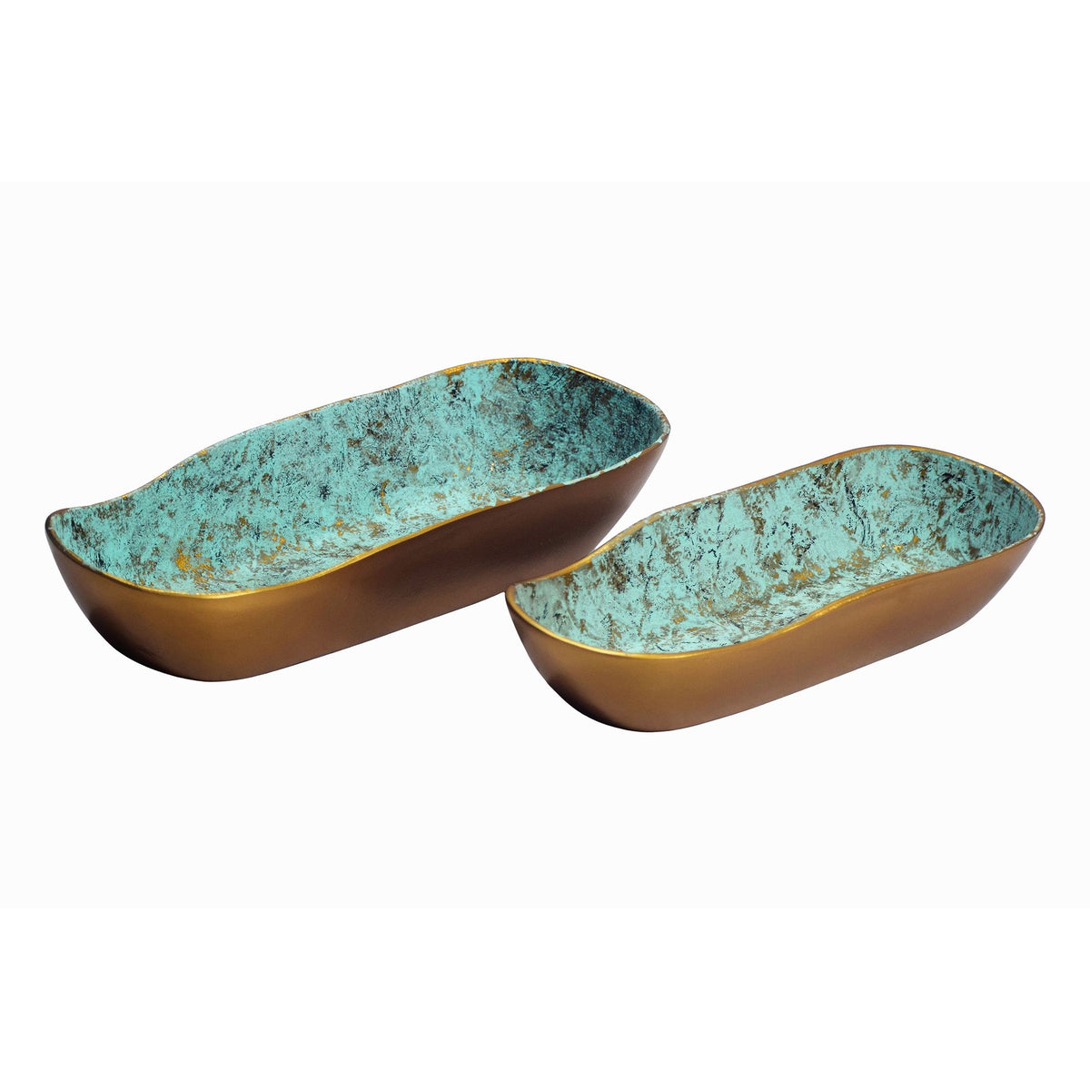 Decoratieschaal 2-delige set Aluminium Goud Patina Ovaal