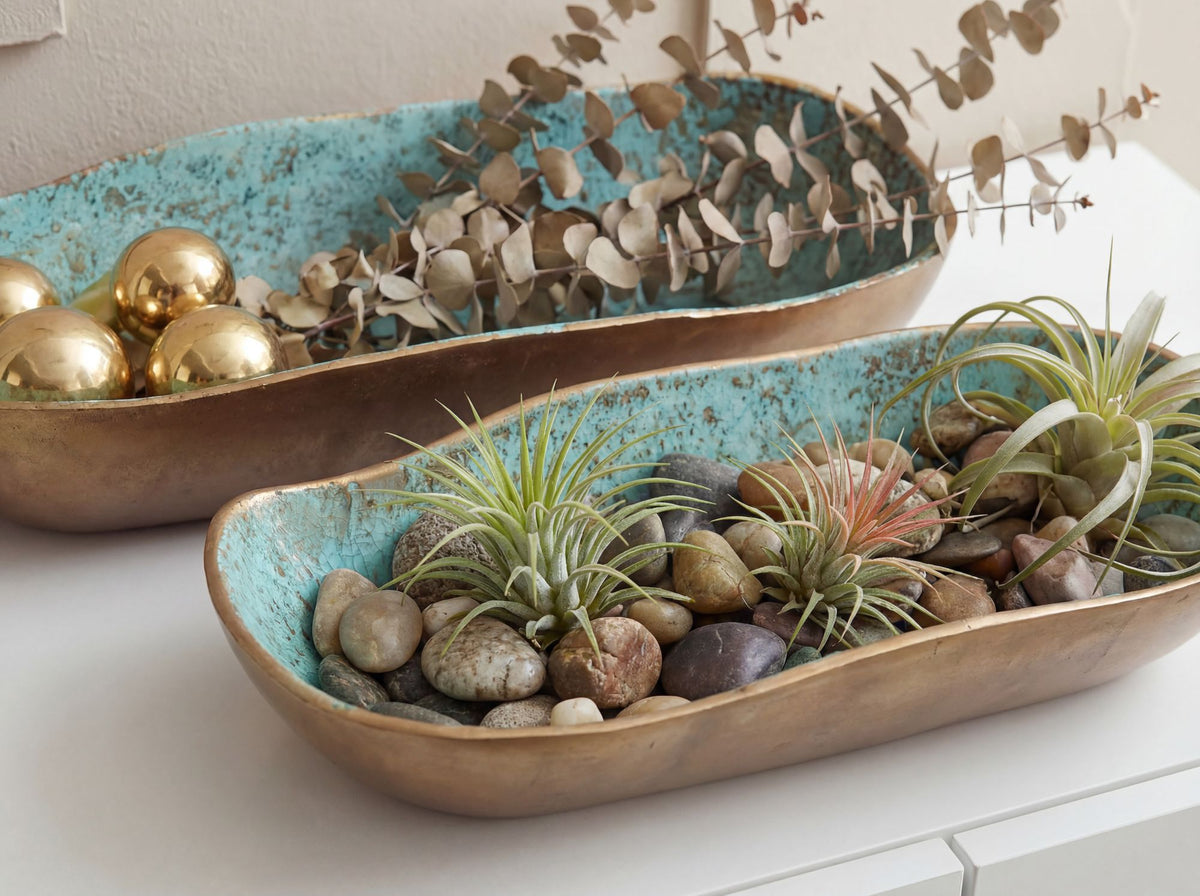 Decoratieschaal 2-delige set Aluminium Goud Patina Ovaal