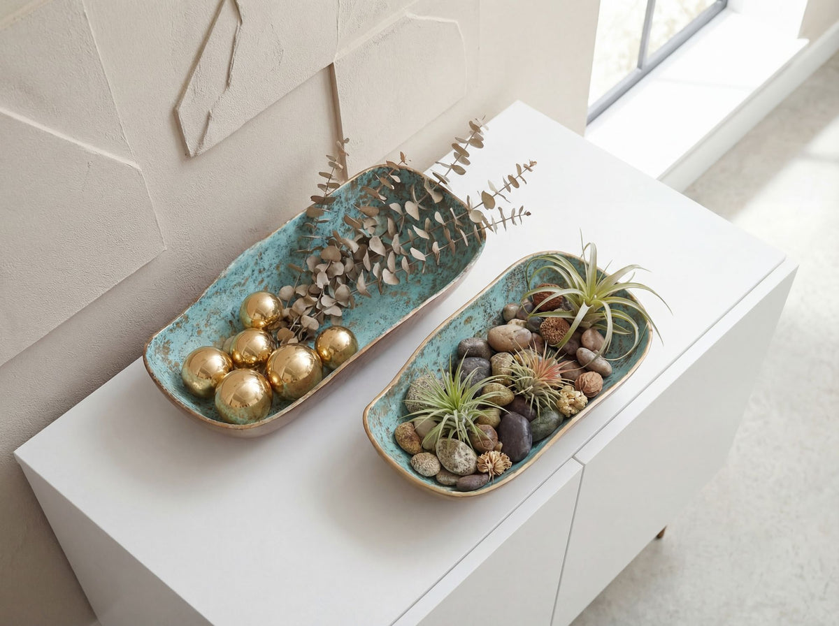 Decoratieschaal 2-delige set Aluminium Goud Patina Ovaal