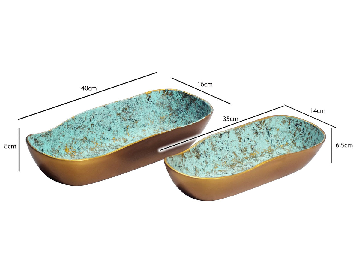 Decoratieschaal 2-delige set Aluminium Goud Patina Ovaal