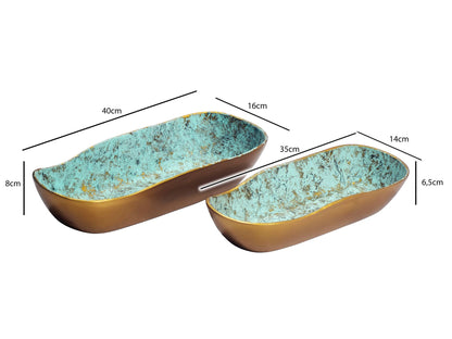 Decoratieschaal 2-delige set Aluminium Goud Patina Ovaal