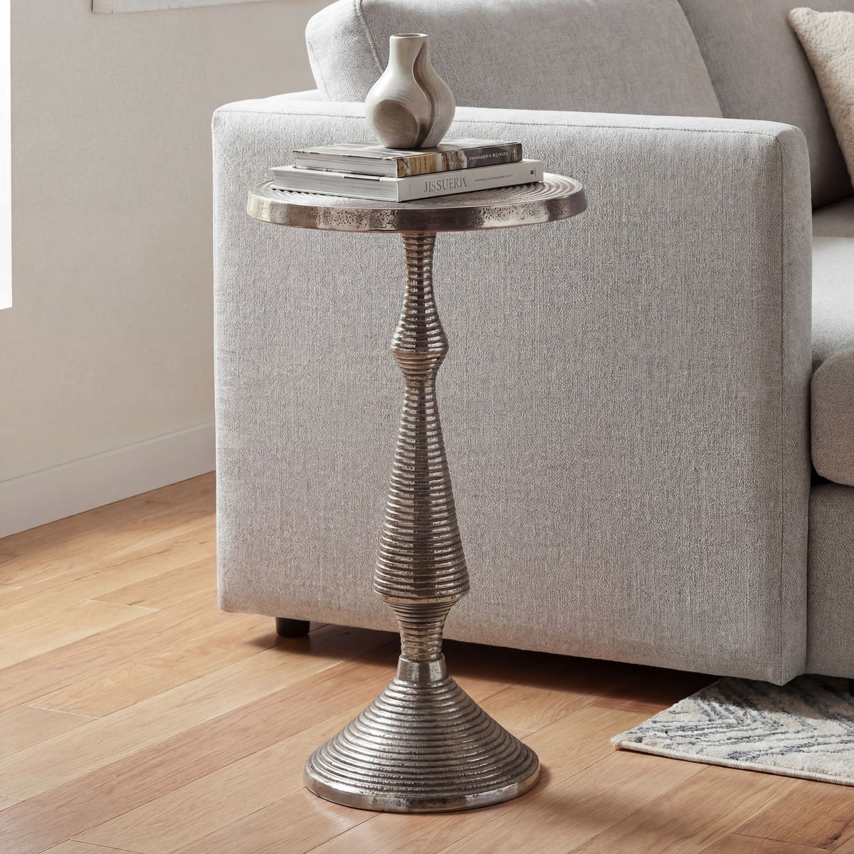Bijzettafel Zilver 30cm Aluminium Ronde Tafel - Aanbouwtafel Metaal Decoratietafel