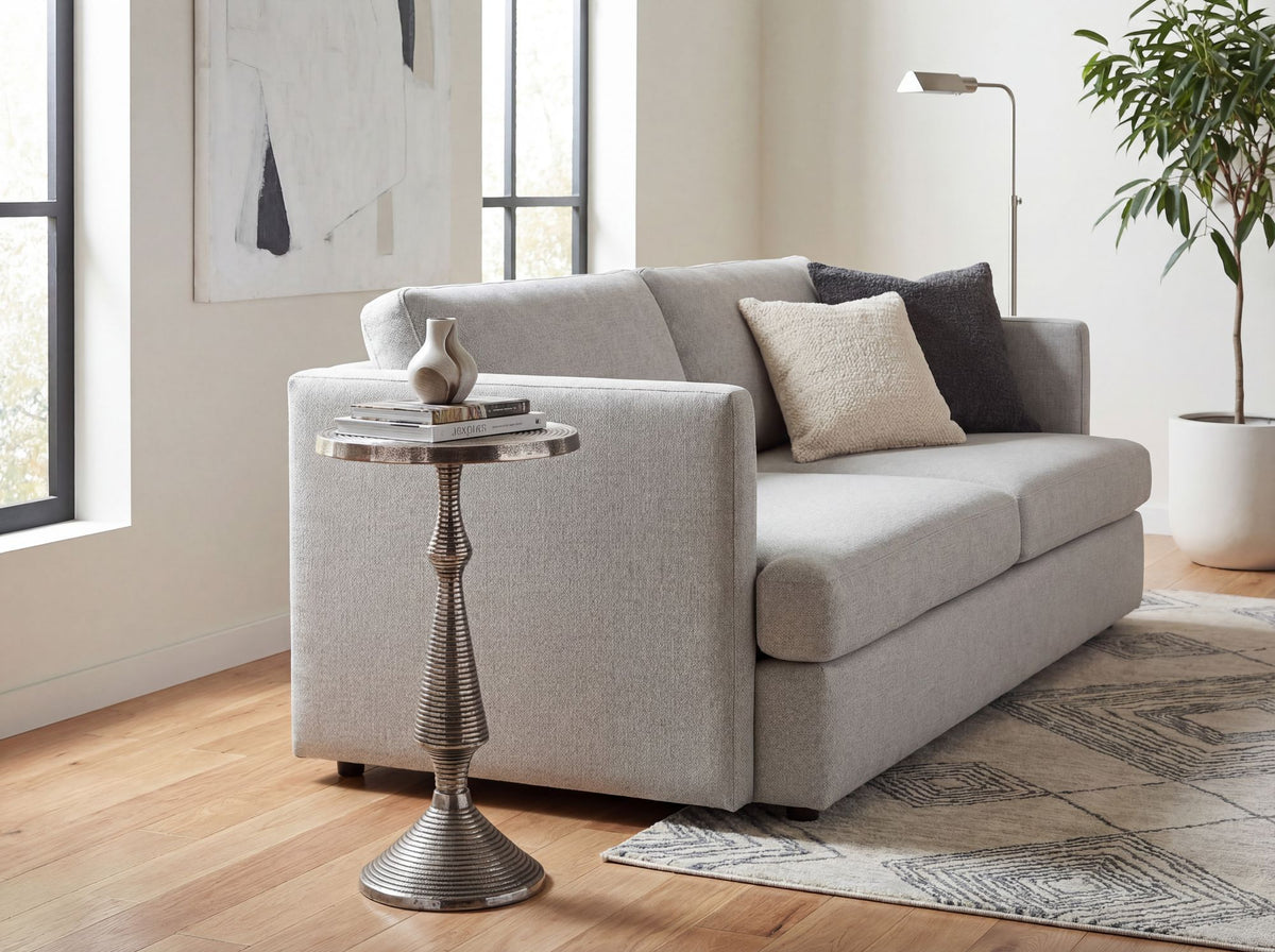 Bijzettafel Zilver 30cm Aluminium Ronde Tafel - Aanbouwtafel Metaal Decoratietafel