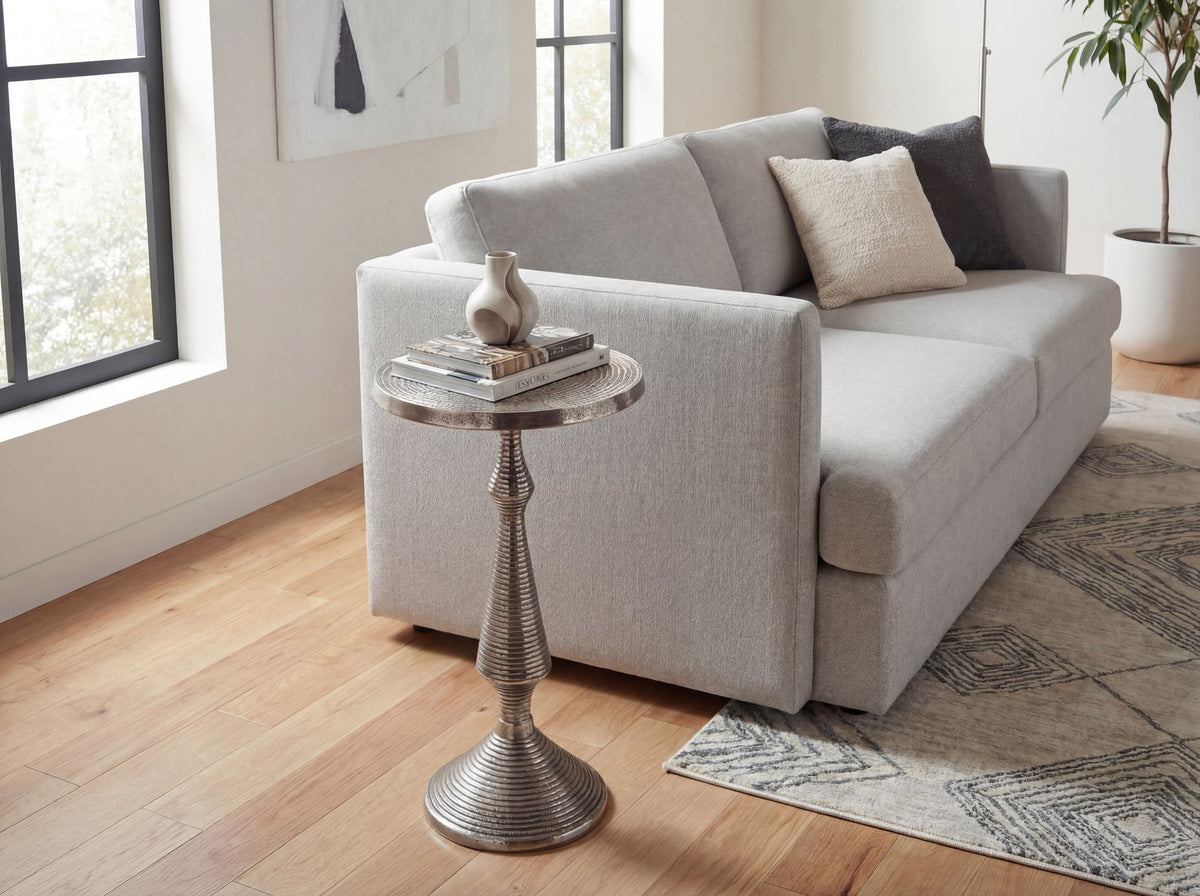 Bijzettafel Zilver 30cm Aluminium Ronde Tafel - Aanbouwtafel Metaal Decoratietafel