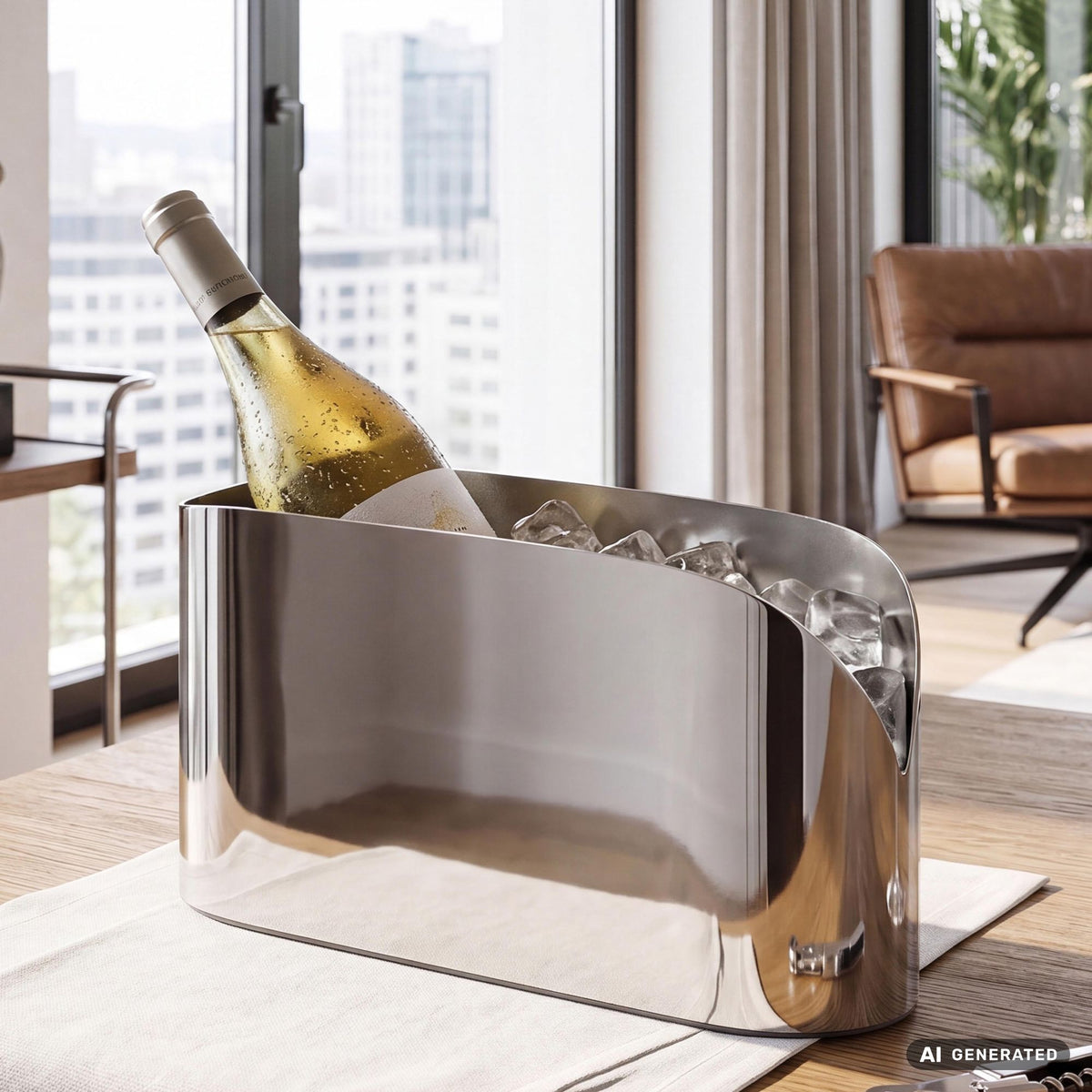 Flessenkoeler 47cm Metaal Zilver - Gebogen Design Wijnkoeler & Champagnekoeler