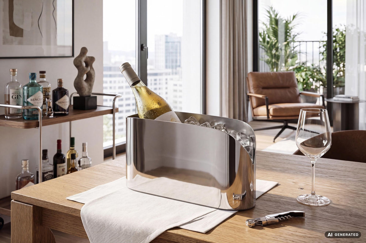 Flessenkoeler 47cm Metaal Zilver - Gebogen Design Wijnkoeler & Champagnekoeler