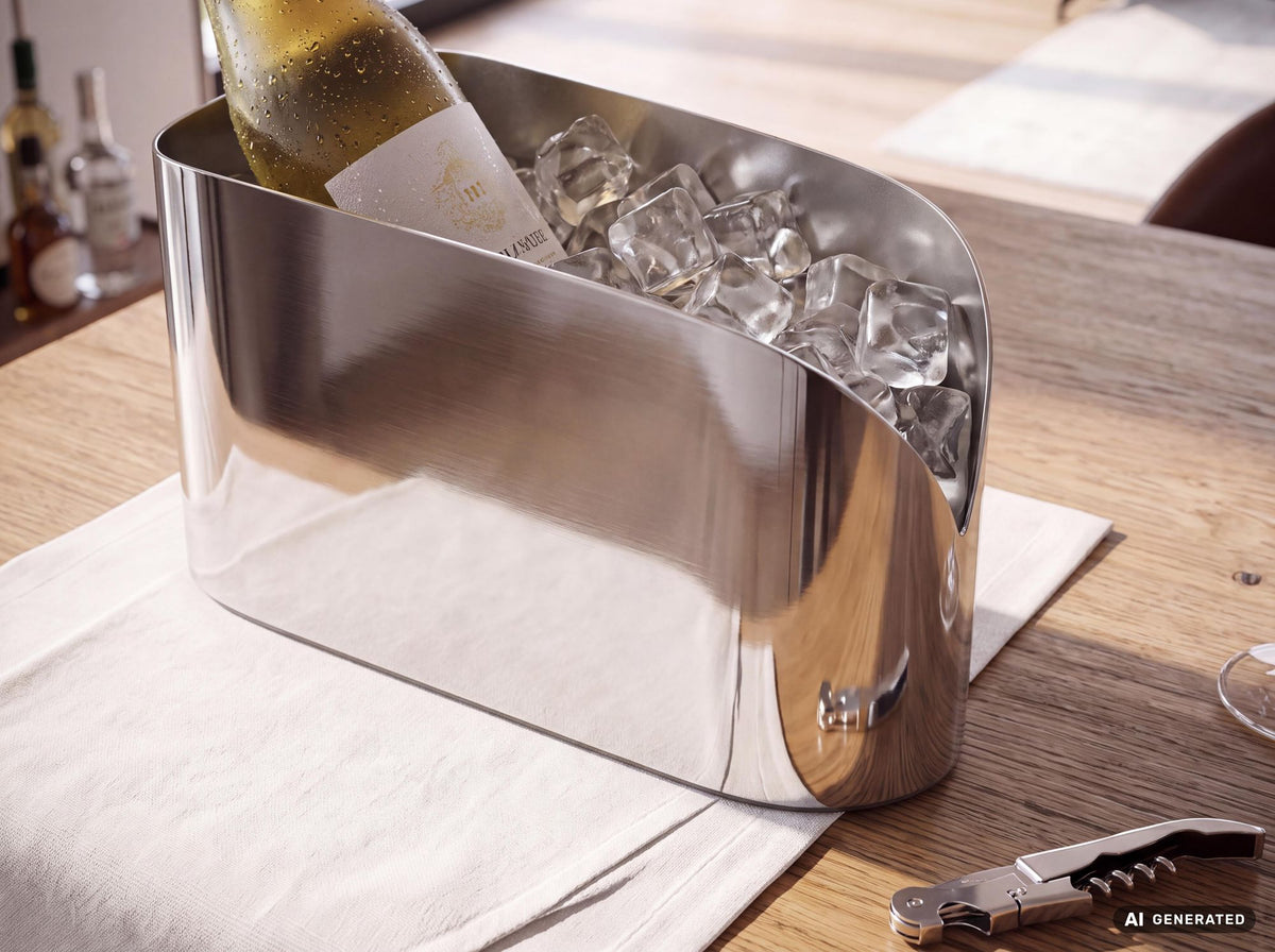 Flessenkoeler 47cm Metaal Zilver - Gebogen Design Wijnkoeler & Champagnekoeler