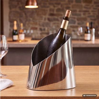 Flessenkoeler 24,5cm Metaal Zilver - Gebogen Design Wijnkoeler & Champagnekoeler