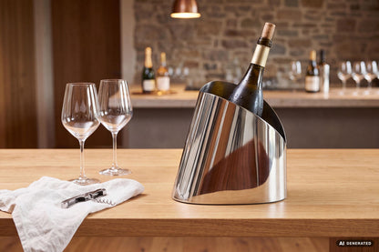 Flessenkoeler 24,5cm Metaal Zilver - Gebogen Design Wijnkoeler & Champagnekoeler