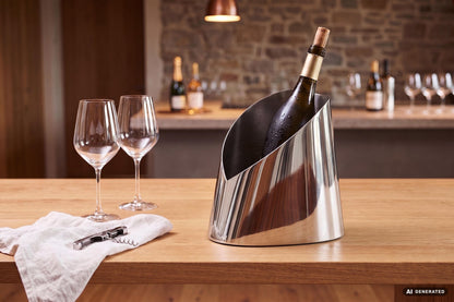 Flessenkoeler 24,5cm Metaal Zilver - Gebogen Design Wijnkoeler & Champagnekoeler