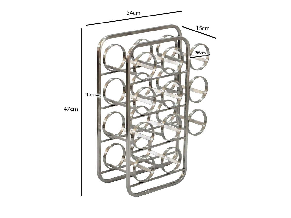 Wijnrek 47cm Zilver Design Flessenrek Metaal - Flessenhouder staand voor 11 Flessen