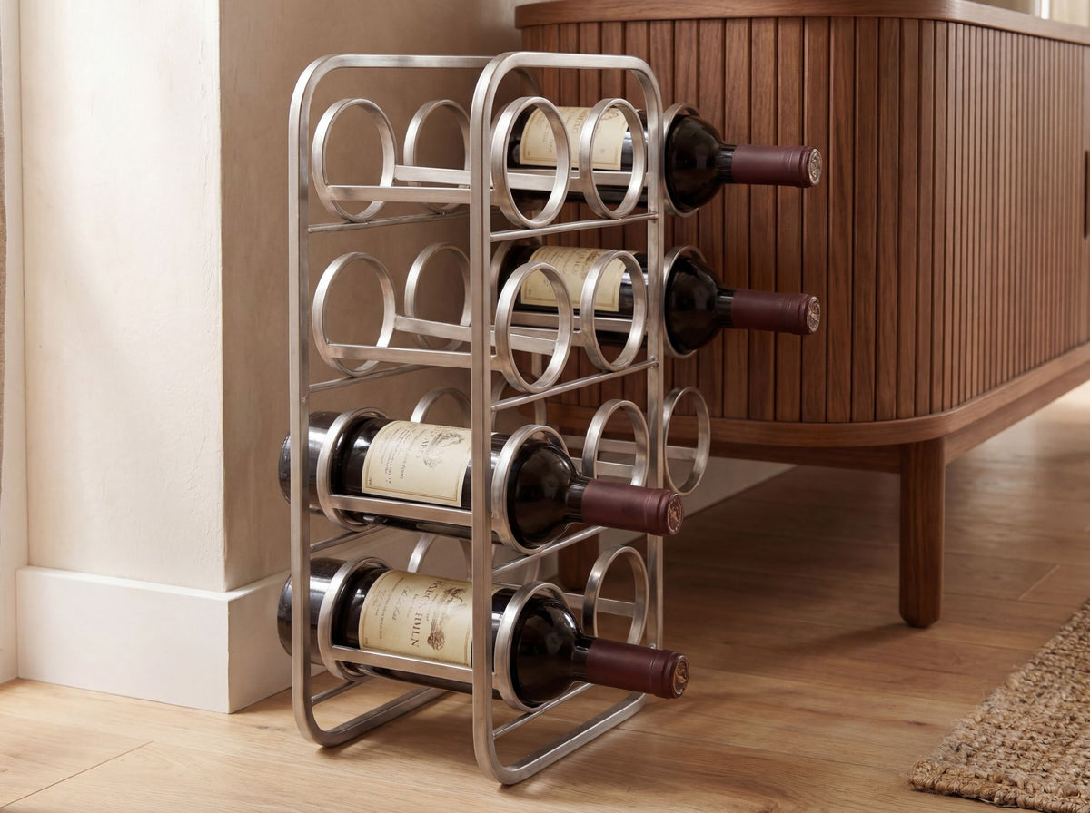 Wijnrek 47cm Zilver Design Flessenrek Metaal - Flessenhouder staand voor 11 Flessen