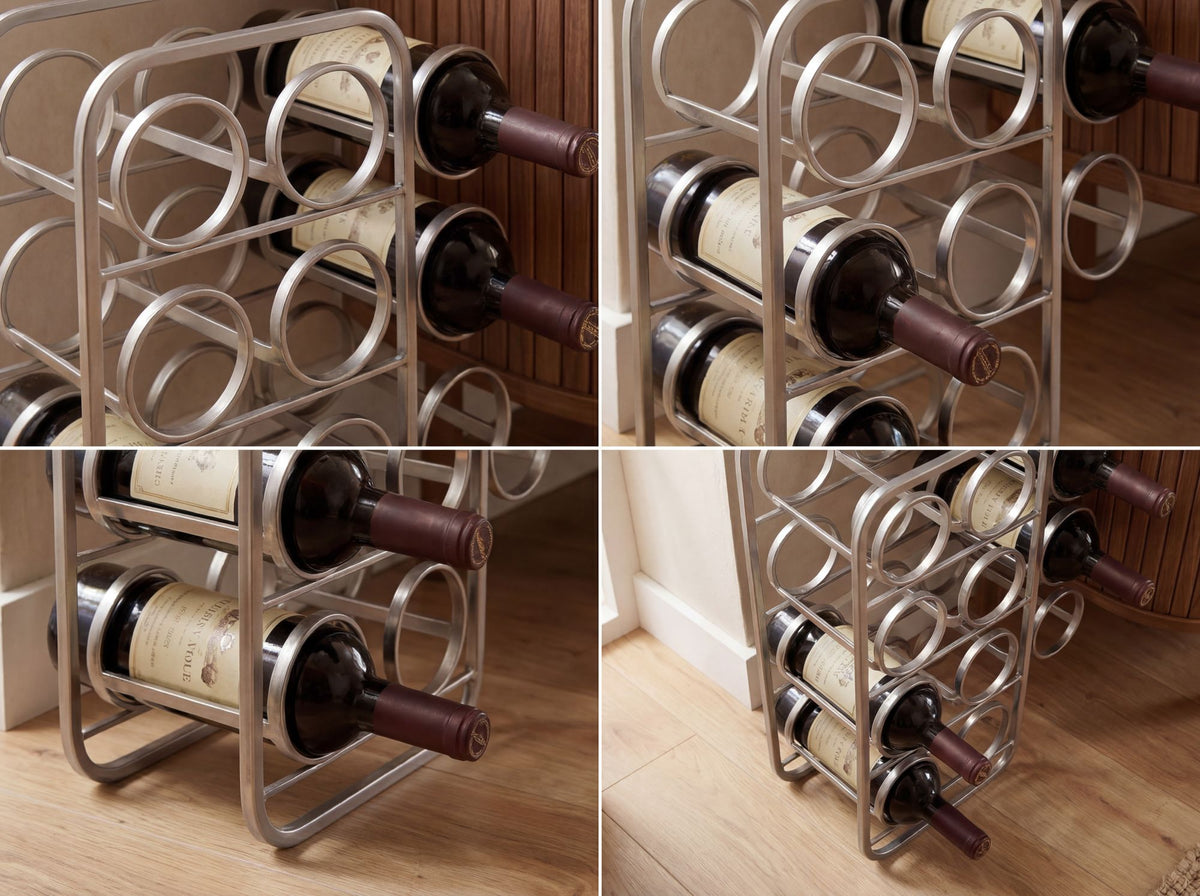 Wijnrek 47cm Zilver Design Flessenrek Metaal - Flessenhouder staand voor 11 Flessen