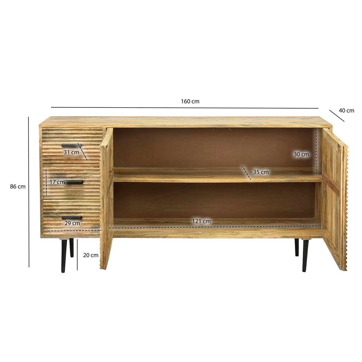 Dressoir Mango Massiefhout 160cm - Commode met 2 deuren