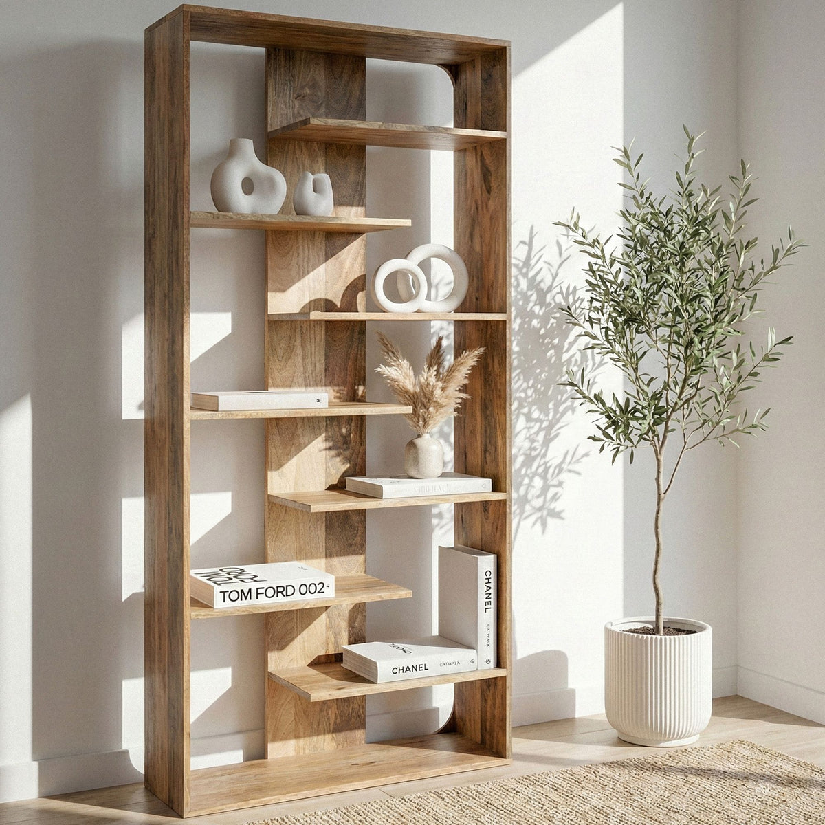 Boekenkast 200cm Massief Mangohout - Open Staand Rek