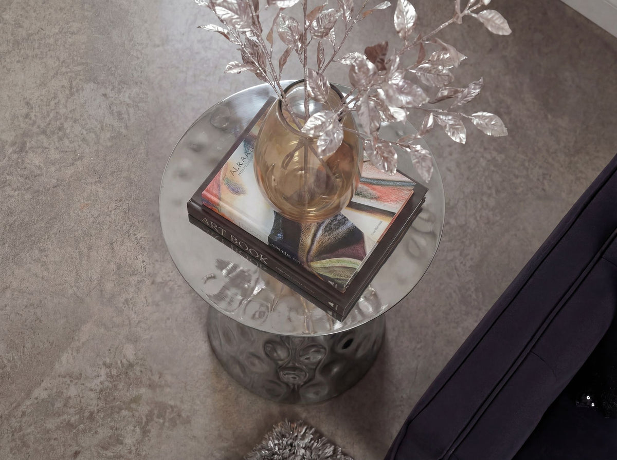 Bijzettafel Aluminium 36cm Zilver Rond - Design Bijzettafel Metaal