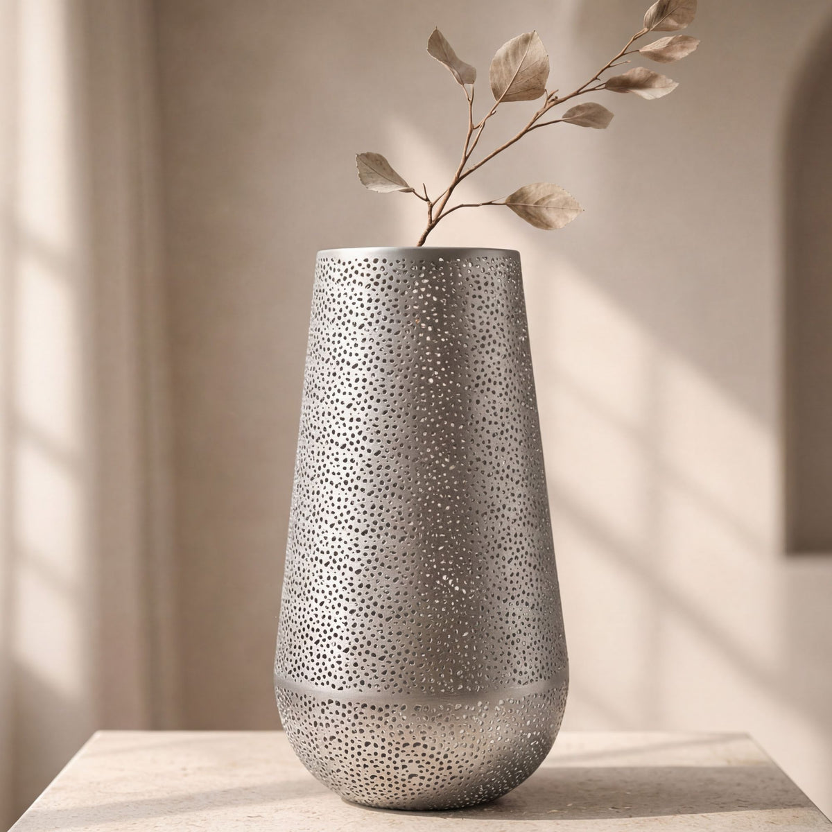 Decoratieve Vaas Metaal 47cm Zilver - Design Bloemenvaas Groot