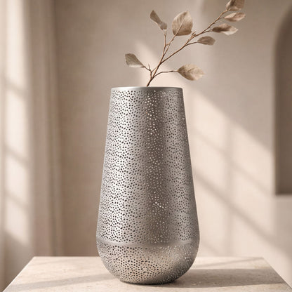 Decoratieve Vaas Metaal 47cm Zilver - Design Bloemenvaas Groot