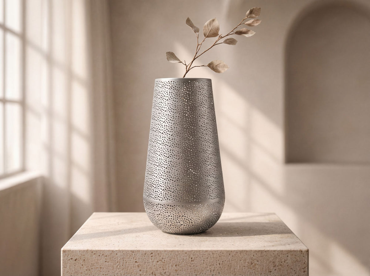 Decoratieve Vaas Metaal 47cm Zilver - Design Bloemenvaas Groot