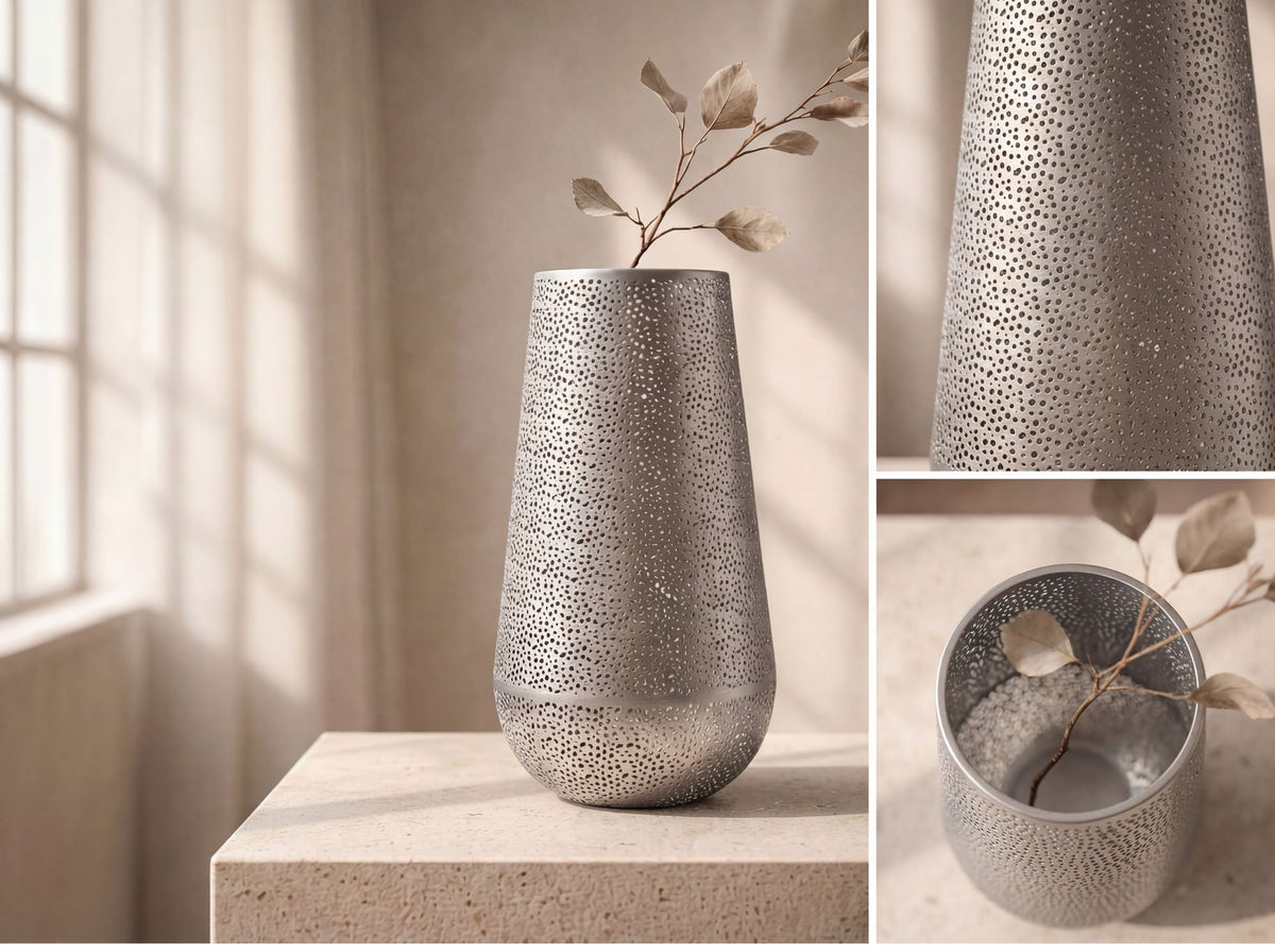 Decoratieve Vaas Metaal 47cm Zilver - Design Bloemenvaas Groot