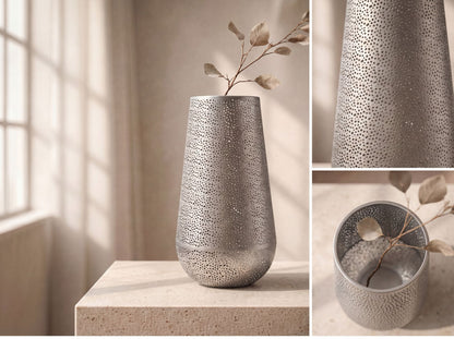 Decoratieve Vaas Metaal 47cm Zilver - Design Bloemenvaas Groot
