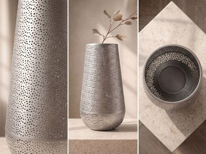 Decoratieve Vaas Metaal 47cm Zilver - Design Bloemenvaas Groot