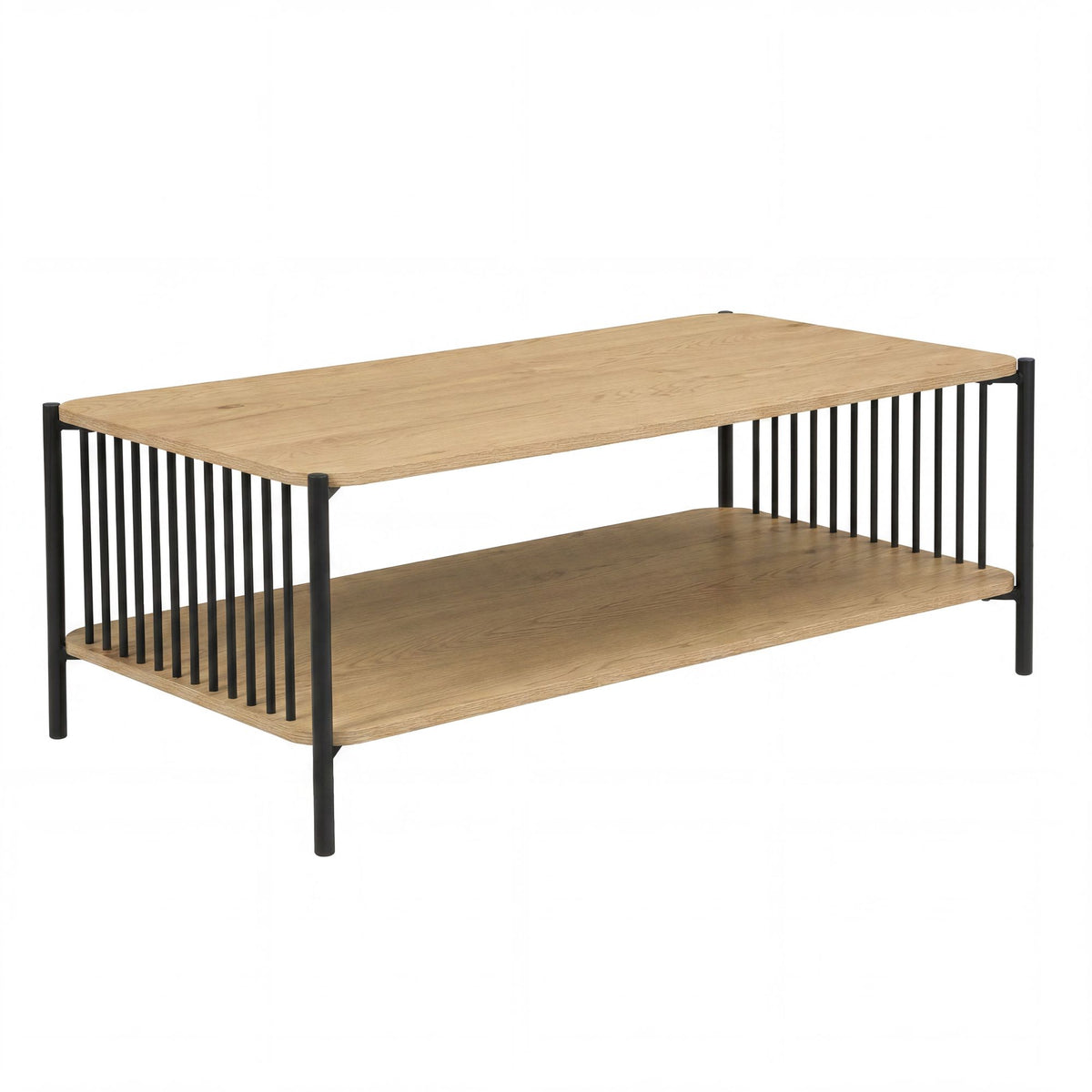 Salontafel 110x60cm Eikenlook Zwart Rechthoekig - Design Sofatafel Metaal