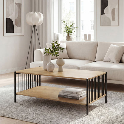 Salontafel 110x60cm Eikenlook Zwart Rechthoekig - Design Sofatafel Metaal