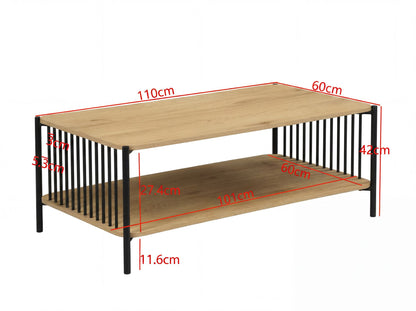Salontafel 110x60cm Eikenlook Zwart Rechthoekig - Design Sofatafel Metaal