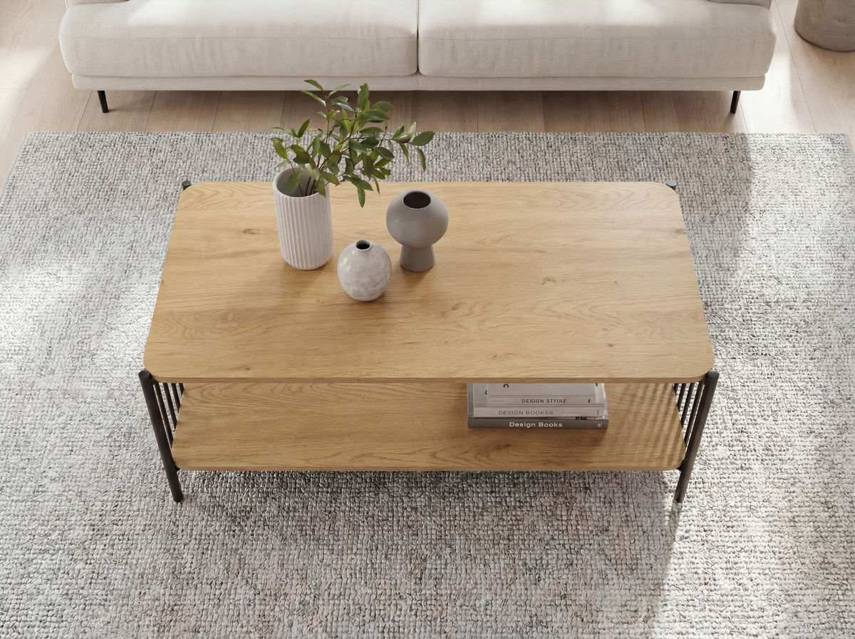 Salontafel 110x60cm Eikenlook Zwart Rechthoekig - Design Sofatafel Metaal