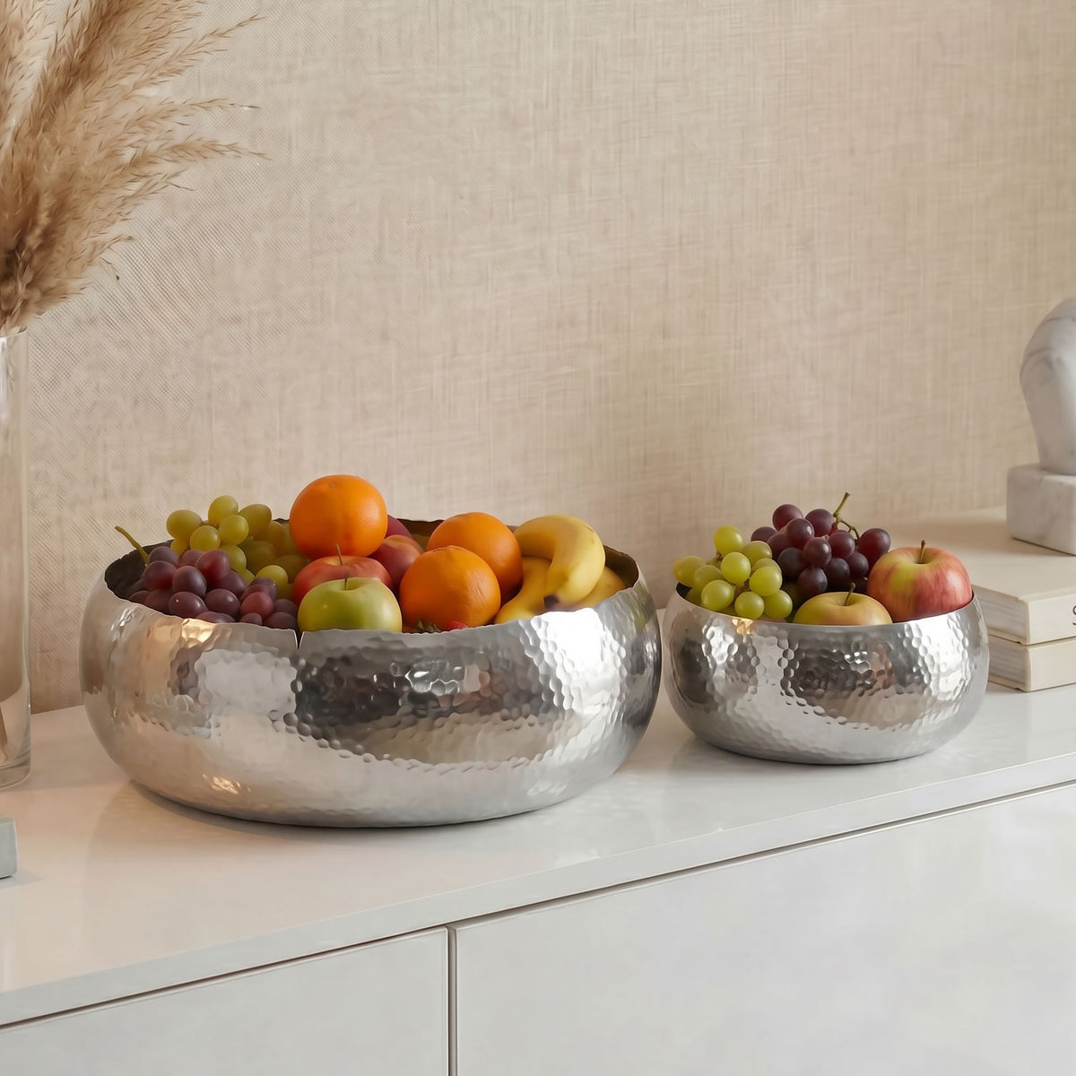 Fruitschaal 2-delige set Rond Zilver Schaal Metaal 36cm Tafeldecoratie