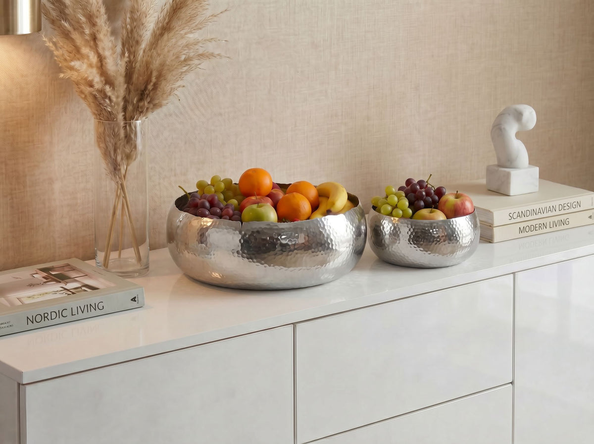 Fruitschaal 2-delige set Rond Zilver Schaal Metaal 36cm Tafeldecoratie
