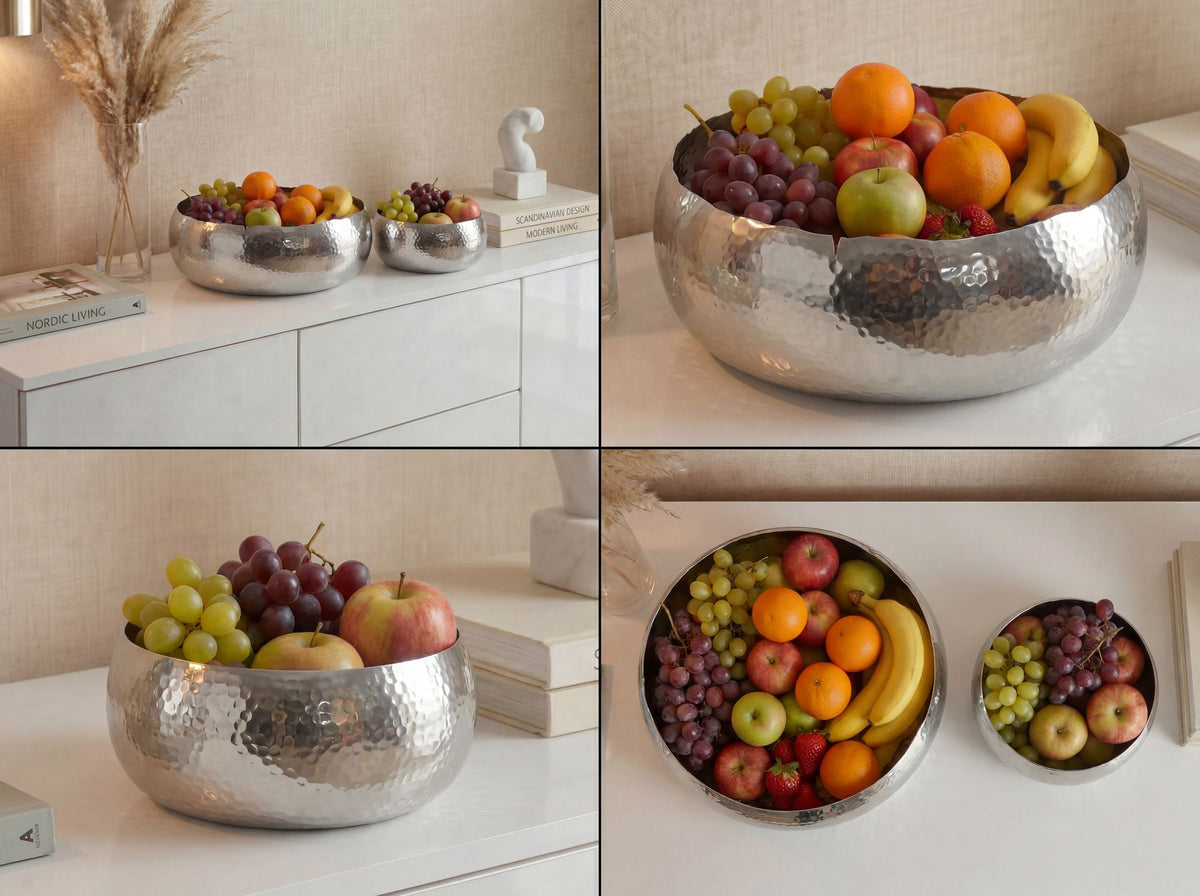 Fruitschaal 2-delige set Rond Zilver Schaal Metaal 36cm Tafeldecoratie