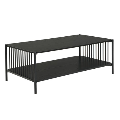 Salontafel 110x60cm Eiken Look Zwart Rechthoekig - Design Metaal