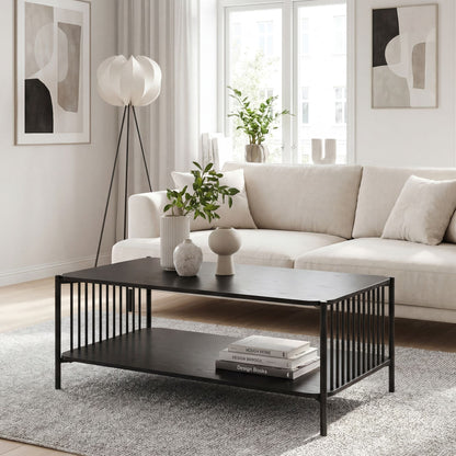 Salontafel 110x60cm Eiken Look Zwart Rechthoekig - Design Metaal