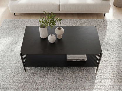 Salontafel 110x60cm Eiken Look Zwart Rechthoekig - Design Metaal